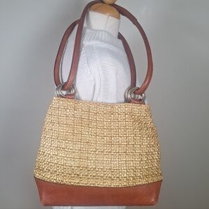 Saks 5th Ave. Vintage Made In Italy Rattan/Leather Shoulder/Cross Body Bag